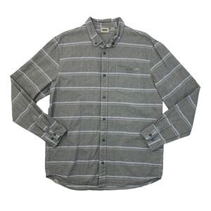 Vans Shirt Mens L Large Grey Striped Button Down Long Sleeve Chest Pocket Cotton